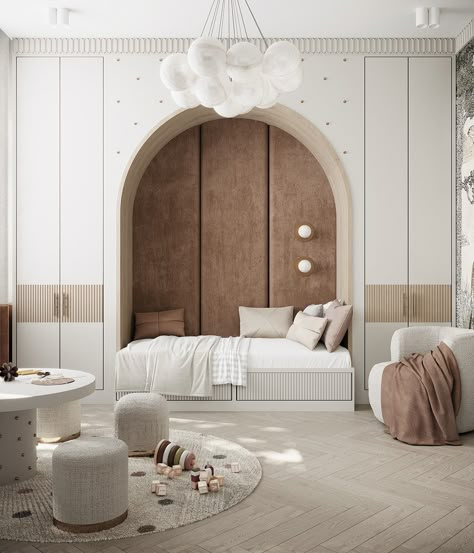 C h i l d r e n ’ s on Behance Bedroom Built Ins Around Bed Headboards, Bohemian Luxury Interior, Japandi Children Room, Japandi Kids Bedroom, Japandi Kids Room, Childroom Design, Desain Pantry, Kids Room Interior Design, Kids Bedroom Inspiration