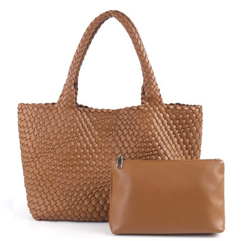 PRICES MAY VARY. 【Vegan Leather Material】-Handmade woven tote bag for women is made of vegan leather, which is comfortable and soft. It's eco-friendly and harmless to your skin, very fashionable and practical. 【Super Large Capacity】-The size of this handbag is 14.96(L) * 6.30(W) * 11.02(H) Inches (38 * 16 * 28cm). Weight is about 920g. There is a cute clutch purse inside, which is 9.45(L) * 2.76(W) * 6.30(H) Inches (24 * 7 * 16 cm). Super large capacity that can hold your laptop, phone, power ba Leather Tote Handbags, Retro Shoulder Bag, Travel Handbag, Vegan Leather Tote Bag, Boho Handbags, Vegan Leather Tote, Handmade Tote, Travel Handbags, Relaxing Vacations