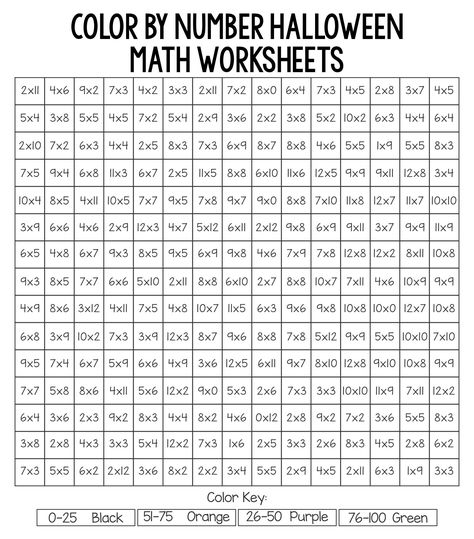 Color By Number Halloween Math Worksheets Halloween Math Multiplication Worksheets, Halloween Multiplication Color By Number, Fall Multiplication Worksheets, 3rd Grade Halloween Worksheets Free, Fall Multiplication Activities, 4th Grade Worksheets Free Printables, Math Worksheets For 6th Grade, Math Halloween Activities, 4th Grade Math Activities