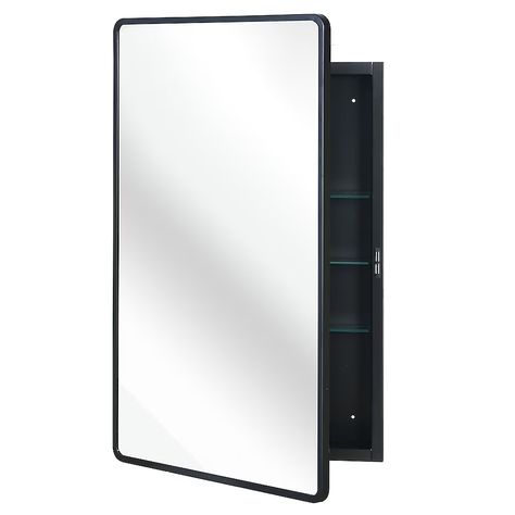 WELLFOR 24-in x 36-in Surface/Recessed Mount Black Mirrored Soft Close Medicine Cabinet in the Medicine Cabinets department at Lowes.com Black Medicine Cabinet, Black Bathroom Mirror, Mirror Rectangle, Bathroom Mirror Storage, Surface Mount Medicine Cabinet, Medicine Cabinet With Mirror, Transitional Decor Style, Recessed Medicine Cabinet, Cabinet With Mirror