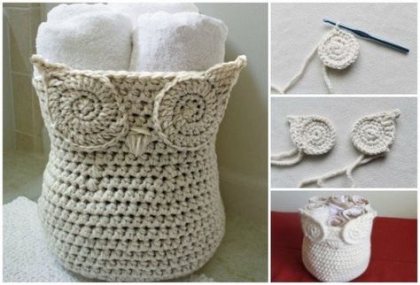 Diy Crochet Rope Basket, Crochet Owl Basket, Owl Basket, Crochet Owls, Owl Crochet Patterns, Crocheting Projects, Crochet Storage, Crochet Owl, Crochet Basket Pattern