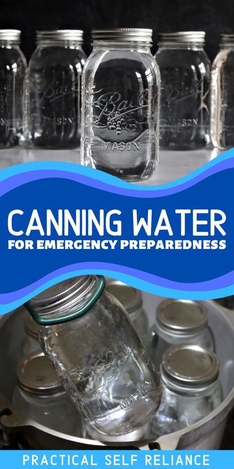 Water Prepping Emergency Preparedness, How To Can Water For Emergencies, Emergency Prep Closet, Canning Water For Emergency, How To Store Water For Emergency, Storing Water Long Term, How To Can Water, Water Storage Ideas Home, Water Flavor Packets Storage