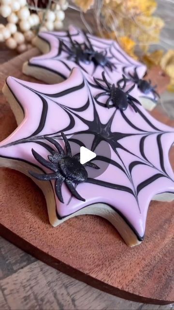 Corianne Froese on Instagram: "The OG Halloween decorated cookie has to be the wet on wet spider web! 🕸
⠀
Royal Icing transfers are great for making accents ahead of time - and if you mess one up, you don’t have a messed up cookie! Keep your icing thick for these so they hold their shape well and let dry fully 🕷
⠀
⠀
⠀
#cookiecouture #spiderweb #spiderwebcookie #spidercookie #halloweencookies #customcookies #decoratedcookies #cookiedecorating #sugarcookies #royalicing #cookieart #cookievideo #icingvideo" Spiderweb Cookies Decorated, Wet Spider Web, Halloween Cookies Royal Icing, Fancy Sugar Cookies, Spider Web Cookies, Bats Cookies, Icing Transfers, Flooding Cookies, Spider Cookies