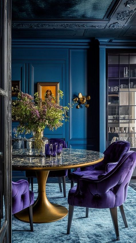 Exploring the Predicted Pantone Colors for 2025: An Insightful Guide — Living Bright Interiors Hukka Bar, Blue Purple Interior, Purple Dining, Purple Dining Room, Tattoo Dark, Interior Design Principles, Bedroom Design Trends, Purple Interior, Dark Home Decor