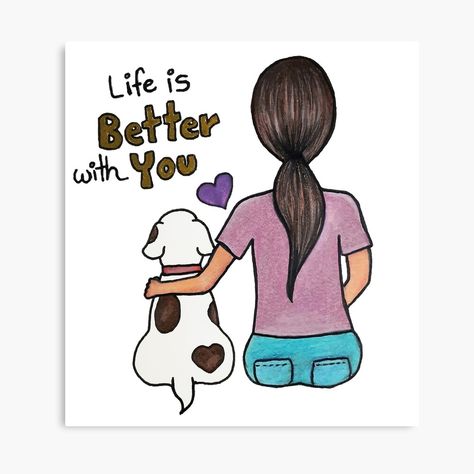 Dog Lover Drawing, Dog And Girl Illustration, Easy Dog Paintings On Canvas, Dog Drawing Simple, Cute Dog Drawing, Girl Drawing Easy, Fire Drawing, Illustration Canvas, Pet Illustration