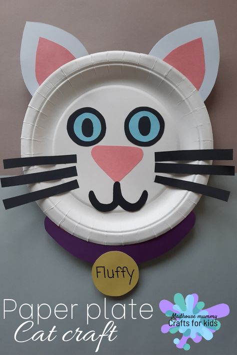 A fun and easy paper plate animal craft for children. This sweet and simple little craft is perfect for any cat lover or farm enthusiast! #craftforkids #preschoolcrafts #kindergarten #cat #kitten #craft #kids #children #paperplate Paper Plate Cat, Cat Crafts Preschool, Paper Plate Animals, Mummy Crafts, Teddy Bear Crafts, Peacock Crafts, Paper Plate Crafts For Kids, Sheep Crafts, Rainy Day Crafts