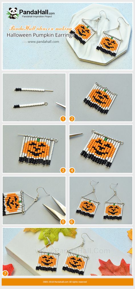 Pumpkin Jewelry Diy, Diy Pumpkin Earrings, Halloween Beaded Jewelry Diy, Halloween Jewelry Diy Ideas, Halloween Diy Jewelry, Beaded Jewelry Patterns Free, Halloween Jewelry Ideas, Beaded Pumpkin Earrings, Halloween Earrings Diy