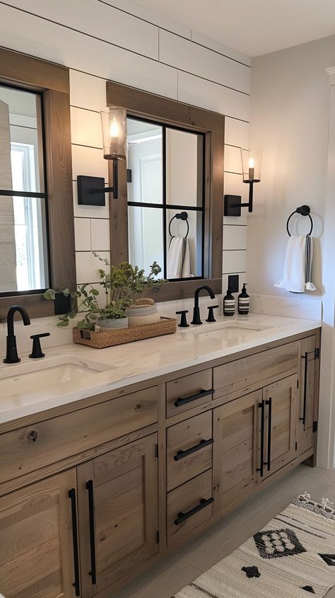 Modern Farmhouse Bathroom Ideas, Modern Farmhouse Home, Bathroom Farmhouse Style, Bathroom Redesign, Modern Farmhouse Bathroom, Bathroom Remodel Designs, Hus Inspiration, Bathroom Inspiration Decor, Farmhouse Interior