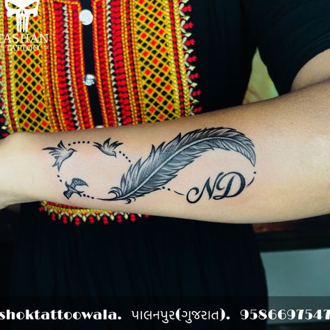 TashanTattoo
AshokTattooWala
S.20. Tirupati plaza
Opp. New bus stand
Near gd modi collage
Palanpur (gujrat)
9586697547
9687533310 Infinity Tattoo With Feather, Memorial Tattoo Ideas, Infinity Tattoo Designs, Cool Wrist Tattoos, Feather Tattoo Design, Neck Tattoos Women, One Piece Tattoos, Cool Forearm Tattoos, Petite Tattoos