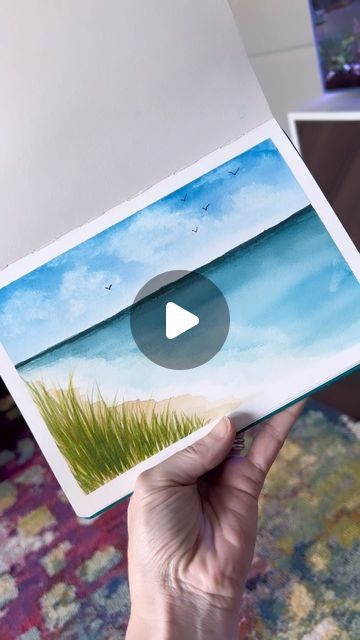 Watercolor Beginner Landscape, Watercolor Beach Tutorial Step By Step, Watercolor Beach Scenes Easy, Paint And Pen Art, Easy Watercolour Landscapes, Beach Easy Painting, Watercolor Art Paintings Landscape, Watercolor Landscape Paintings Tutorials, Landscape Watercolor Paintings Easy