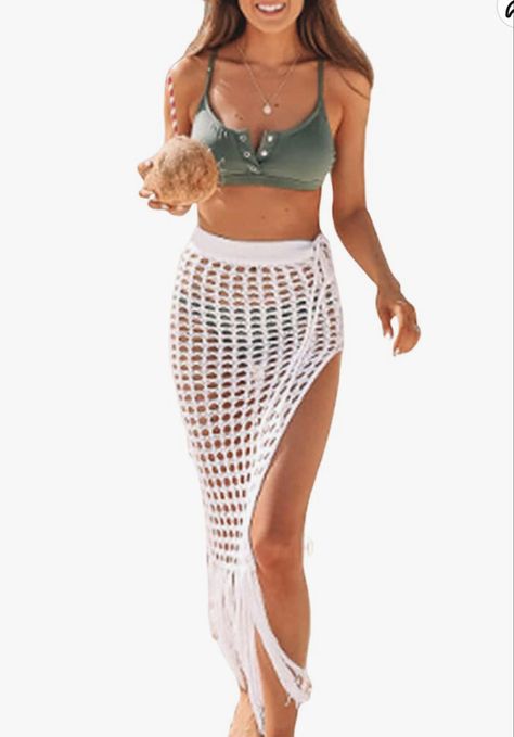 Womens Hollow Out Mesh Tassle Skirts Beach Cover Up #amazonmusthaves#ad Up Skirts, Short Wrap Skirt, Swimsuit Wrap, Summer Fishing, Skirt Coverup, Crochet Cover, Crochet Cover Up, Coverup Skirt, Beachwear Skirt