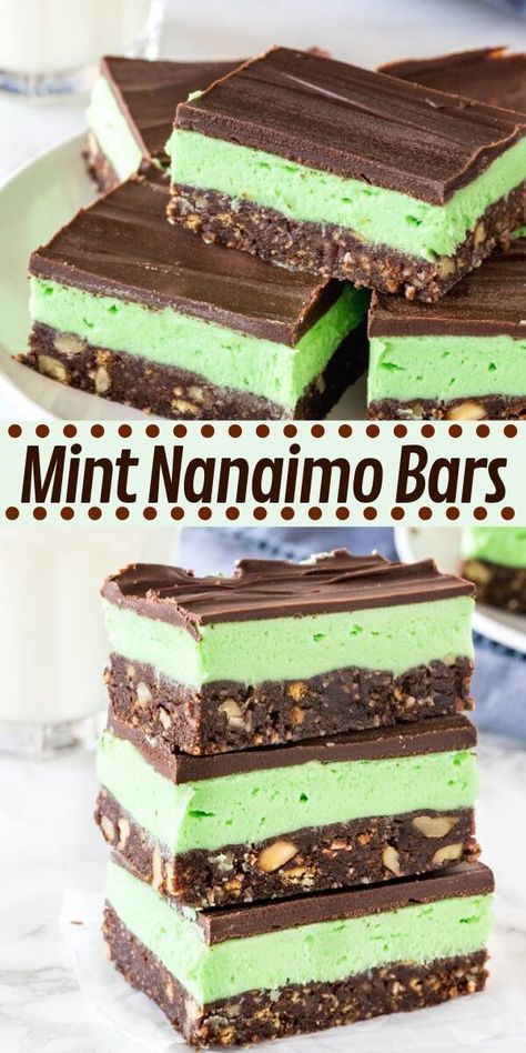 No Bake Mint Squares, No Bake Chocolate Mint Bars, Peppermint Nanaimo Bars, Mint Nanaimo Bars, Mint Nanaimo Bar Recipe, Chocolate Mint Squares, Chocolate Mint Bars, No Bake Bars Easy, No Bake Squares Recipes