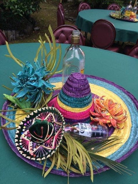 Mexican Party Centerpiece Ideas For Men, Mexican Theme Centerpieces Ideas For Men, Centerpieces For Quinceanera, Mexican Backyard, Mexican Centerpiece, Mexico Birthday, Mexican Dinner Party, Fruit Soda, Sweet 16 Centerpieces