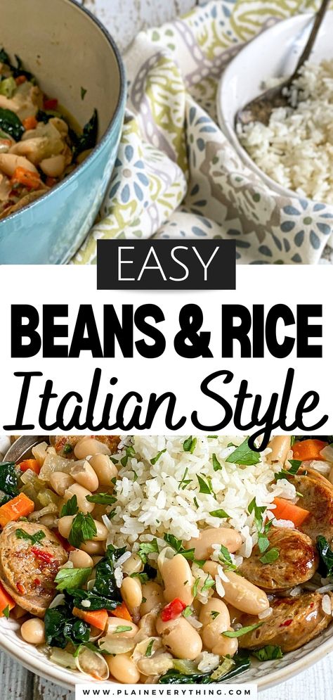 Italian Beans & Rice | Easy Budget Friendly Meal Italian Rice And Beans, Beans And Rice Main Dish, Dried Bean Recipes Meals, Bean And Rice Recipes, Beans And Rice Recipes, Rice With Sausage, Rice With Beans, Asiago Chicken, Italian Beans