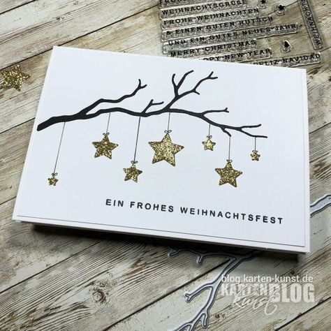 Karten-Kunst Stanzschablone kk-D185 – Twigs Karten-Kunst Stanzschablone kk-D068 – Confetti Karten-Kunst Clear Stamps KK-0201 - Weihnachten modern Glitter Cardstock A4 - Gold Christmas Cards Glitter, Winter Karten, Stampin Up Weihnachten, Card Making Designs, Modern Christmas Cards, Christmas Card Art, Star Cards, Stampin Up Christmas Cards, Christmas Card Crafts