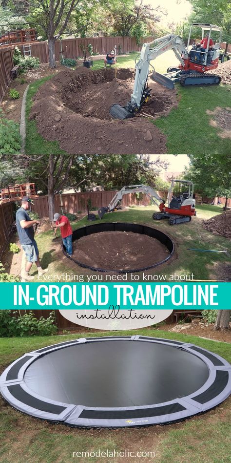 Ground Trampoline, In Ground Trampoline, Play Area Backyard, Backyard Kids Play Area, Outdoor Play Areas, Outdoor Play Area, Kids Outdoor Play, Backyard Playground, Backyard Diy Projects