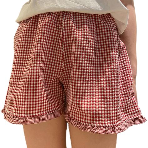 PRICES MAY VARY. ♥ Material: Y2k plaid shorts for women casual are made of 95% elastane and 5% cotton, premium fabric, soft touch feeling, skin-friendly, good breathability, comfy to wear. ♥ Design: High waist, elastic waist, classic plaid pattern, ruffle trim, straight leg, loose fit, plaid shorts for women, boxer shorts for women, lounge shorts for women, plaid pj shorts, boxer sleep shorts for women, plaid shorts women pj, comfy pj shorts, going out summer shorts for women. The elastic waistb Scandinavian Shorts, Boxer Shorts Sewing Pattern, Boxer Short Trend, Boxer Pants Outfit, Womens Shorts Pattern, Kids Shorts Pattern, Gingham Clothes, Going Out Shorts, Plaid Shorts Women