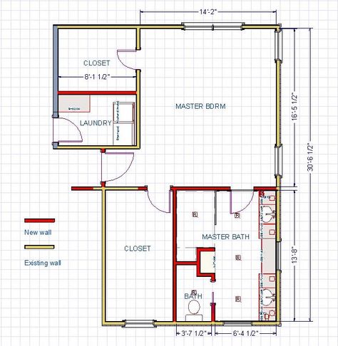 2nd Story Master Suite Addition, Entry To Master Suite, Master Bath Layout Floor Plans No Tub, Add On Master Suite Floor Plans, Bedroom Addition Ideas Layout Master Bath, Master Suite With Laundry Floor Plans, L Shaped Master Suite Layout, Master Suite Floor Plan Layout, Room Additions Bedroom Master Suite