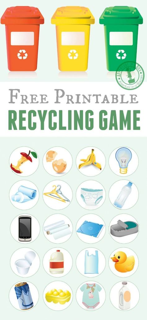 Free printable recycling game for kids. Just print the template, cut the tokens and play! Good for introducing the recycling basics and also as an Earth day activity for kids. Recycle Preschool, Recycling Games, Recycling Lessons, Ochrana Prírody, Recycling For Kids, Recycling Activities, Earth Week, Sorting Games, Earth Day Crafts