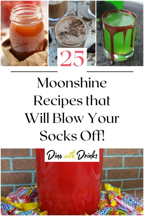 Collage of 4 moonshine recipes. Moonshine Jelly Recipe, Peppermint Moonshine Recipe, Moonshine Recipes Homemade, Flavored Moonshine Recipes, Moonshine Drink Recipes, Homemade Spirits, Peach Moonshine, Homemade Moonshine, Moonshine Recipe