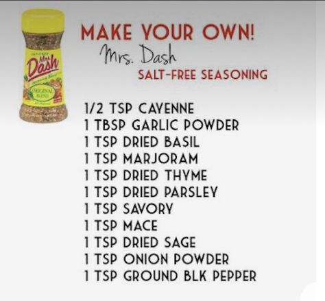 Sodium Free Seasoning Spice Mixes, Homemade Mrs Dash Seasoning, Homemade Salt Free Seasonings, Diy Mrs Dash Seasoning Recipe, Ms Dash Seasoning Recipes, Mrs Dash Seasoning Diy, Danos Seasoning Recipe Copycat, Salt Free Seasoning Blends, No Salt Seasoning