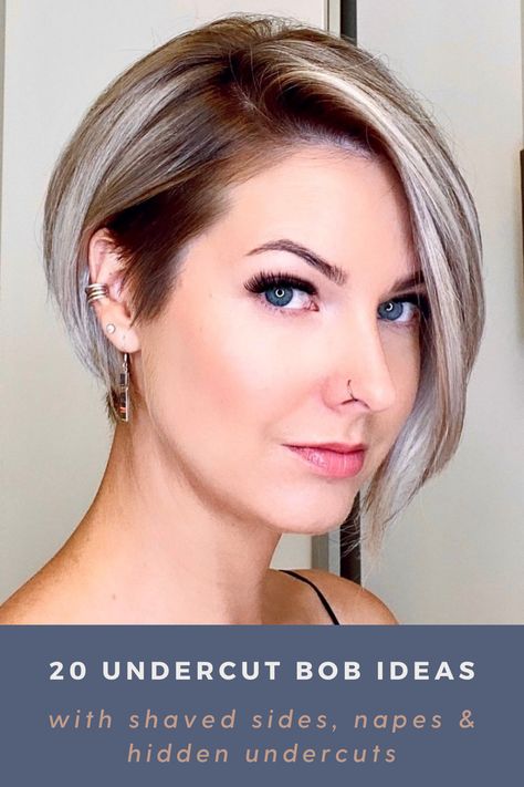 See the best selection of undercut bob haircuts featuring daring shaved sides and subtle options like a hidden undercut or a bob with an undercut nape. Best Undercut Hairstyles, Undercut Bob Haircut, Shaved Bob, Bob Ideas, Okanagan Lake, Undercut Hairstyles Women, Undercut Bob, Pixie Bob Hairstyles, Pixie Bob Haircut