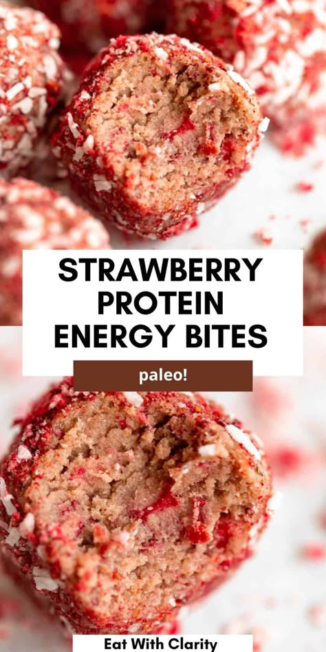 Protein Energy Bites, Protein Balls Healthy, High Protein Snack, Afternoon Slump, Strawberry Protein, High Protein Desserts, Protein Treats, Protein Snack, Protein Powder Recipes