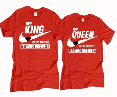 King and Queen Couple Shirts, Matching Couple Shirts, Valentines Day, Anniversary Shirts, Wedding Shirts, Love T-shirts, Shirts for Couples - Etsy Couples Trip Shirts, Couple Trip Shirts, Couple Shirts Matching, Honeymoon Couple, Anniversary Shirts, Couple T Shirt Design, Couple Vacation, Shirts For Couples, Matching Hoodies For Couples