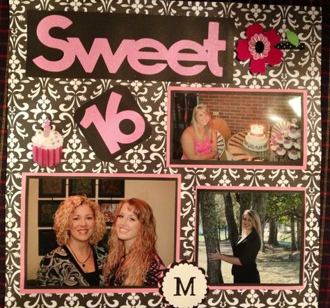 Sweet 16 Birthday Scrapbook Page Sweet 16 Scrapbook Ideas, Sweet Sixteen Scrapbook Page Ideas, Sweet 16 Scrapbook Ideas Layout, Birthday Scrapbook Ideas, Birthday Present Boyfriend, Present Boyfriend, Birthday Scrapbook Layouts, Birthday Scrapbook Pages