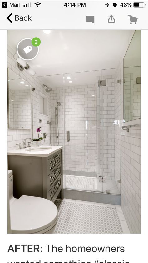 White Subway Tile Bathroom, Small Master Bath, Master Bath Design, Small Bathroom Layout, Subway Tiles Bathroom, Bathroom Remodel Cost, White Bathroom Tiles, Bathroom Diy, Tiny House Bathroom