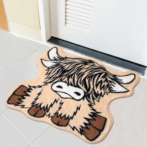 PRICES MAY VARY. Size and Material: this highland cow bath rug, which measures about 24 x 24 inches, designed with a cute cow theme; It's crafted from imitation cashmere material, which is incredibly soft and fluffy, providing the utmost comfort for your feet Water Absorbent: this western cow decor mat is nicely at soaking up a lot of water very quickly; Plus, they dry fast, which helps create a healthier environment and provides comfort; It'll even protect your floor from any dripping water Non Cow Room Decor, Cow Bedroom, Highland Cow Bathroom, Western Rug, Cow Bathroom, Western Bathroom Decor, Cow Stuff, Western Rugs, Dripping Water