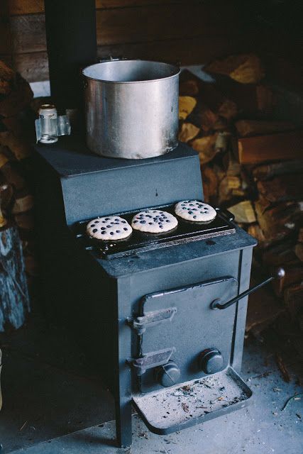 Blueberry Pancakes on the Wood Stove | Content in a Cottage Story Settings, Little Cabin In The Woods, Wood Stove Fireplace, Cabin In The Mountains, Little Cabin, Blueberry Pancakes, Stove Fireplace, Cabins And Cottages, Cabin Fever