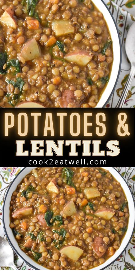 Lentil Stew With Mashed Potatoes, Lentil Potato And Carrot Patties, Lentil Potato Stew, Lentils Potatoes Carrots, Trader Joes Lentil Soup Recipe, Winter Lentil Soup, Potato And Lentil Recipes, Butternut Squash And Lentils Recipes, Green Lentil Crockpot Recipes