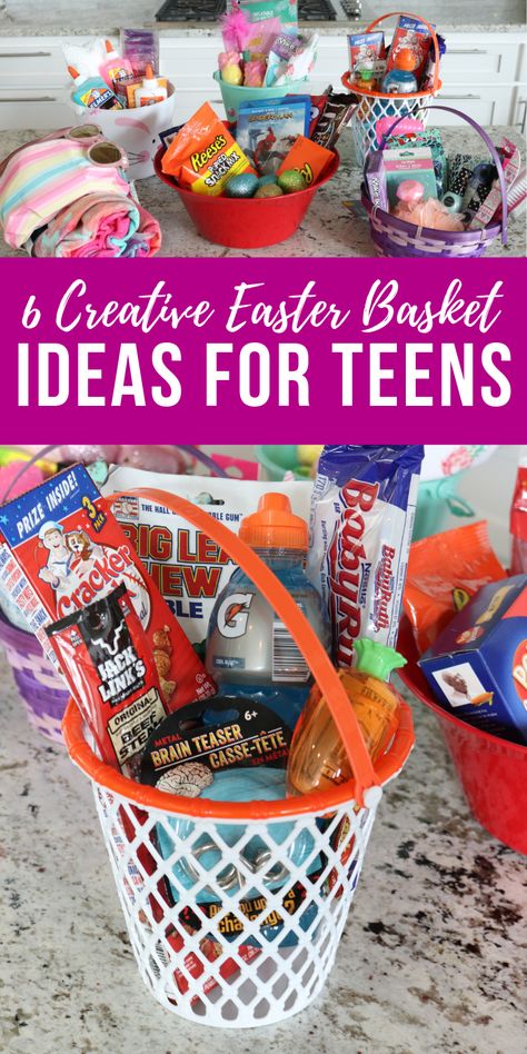 6 Creative Easter Basket Ideas for Teens from the Dollar Tree & Walmart! These Cheap Easter Basket Ideas are perfect for Teen Girls, Teen Boys and Adults! Cheap Easter Basket Ideas, Teenager Easter Basket, Easter Basket Ideas For Teens, Cheap Easter Baskets, Creative Easter Basket Ideas, Dollar Tree Easter Basket, Teen Easter Basket, Adult Easter Baskets, Creative Easter Baskets