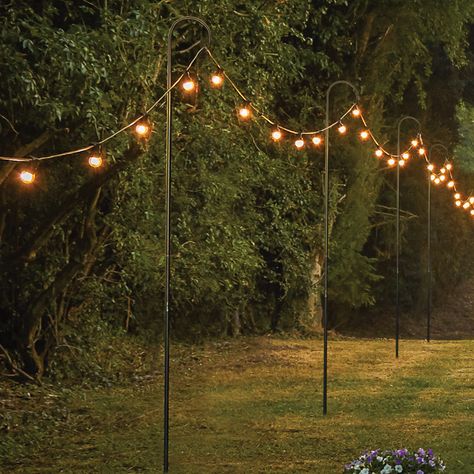 <p>This Shepherd's Crook festoon pole is the perfect solution to hanging your festoon lights at height. Festoons displayed along poles, in a draped style, create a stunning visual effect at all outdoor events, and look especially impressive when used at weddings to welcome and guide guests along walkways and pathways.</p>  <p>Constructed from sturdy, durable steel and finished in a classic black colour, this pole provides reliable festoon support year after year. With the cable Festoon Lights Wedding, Festoon Lighting Garden, Festoon Lights Outdoor, String Lighting, Hanging String Lights, Garden String Lights, Terrace Garden Design, Outdoor Fairy Lights, Lantern String Lights