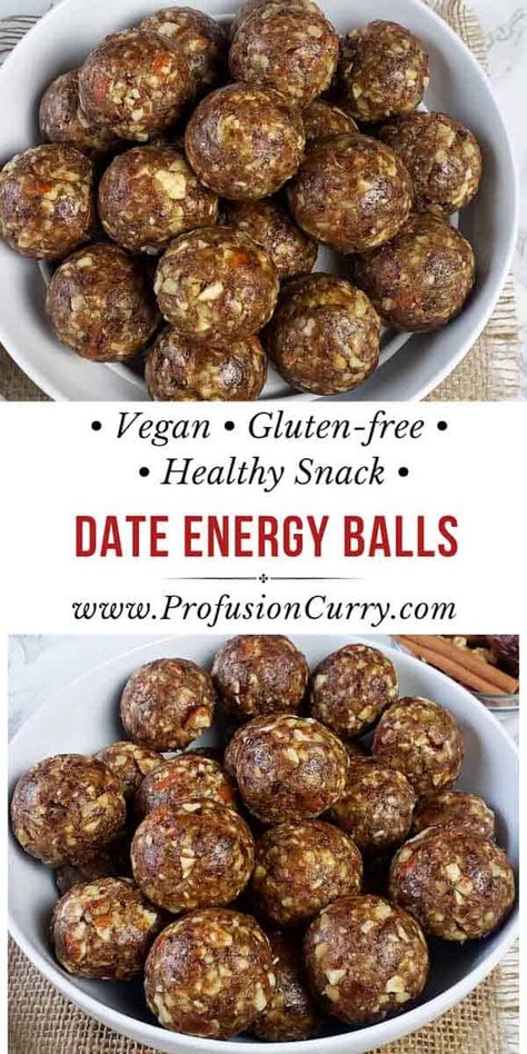 These date-nut balls are easy to make, great to eat, and filled with healthful fats, protein, natural sugar and carbs! These four ingredients date balls are perfect for healthy snack or no-bake dessert. Date Recipes Healthy, Date Energy Balls, Nut Balls, Protein Balls Healthy, Gluten Free Snacks Healthy, Date Balls, Protein Balls Recipes, Energy Bites Recipes, Healthy Protein Snacks