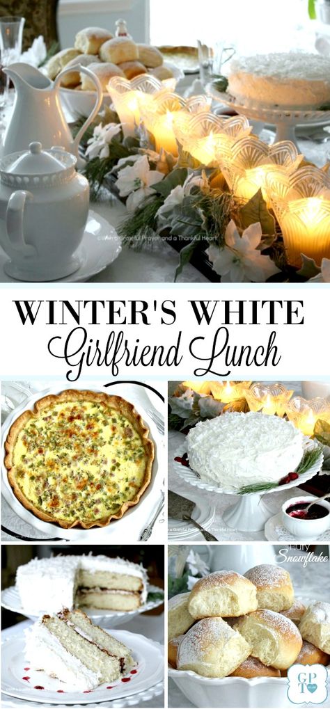 Winter's White | Grateful Prayer | Thankful Heart Ideas For Widows Luncheon, Menu For Ladies Luncheon, Quiche Luncheon Menu Ideas, Women Luncheon Ideas, Lunch Ideas For Girlfriends, Winter Luncheon Menu Ideas Ladies, Ladies Christmas Luncheon Menu Ideas, Winter Luncheon Menu Ideas, Ladies Lunch Menu Ideas