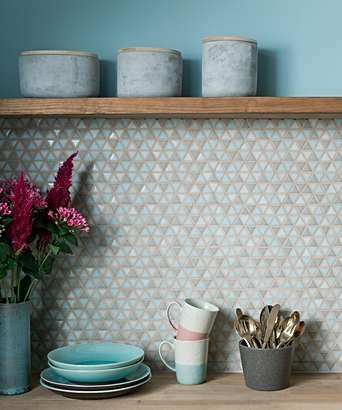 Mosaic Kitchen Backsplash, Kitchen Mosaic, Mosaic Kitchen, Tiles Uk, Mosaic Backsplash Kitchen, Topps Tiles, Mosaic Tile Backsplash, Mosaic Backsplash, Dining Room Combo