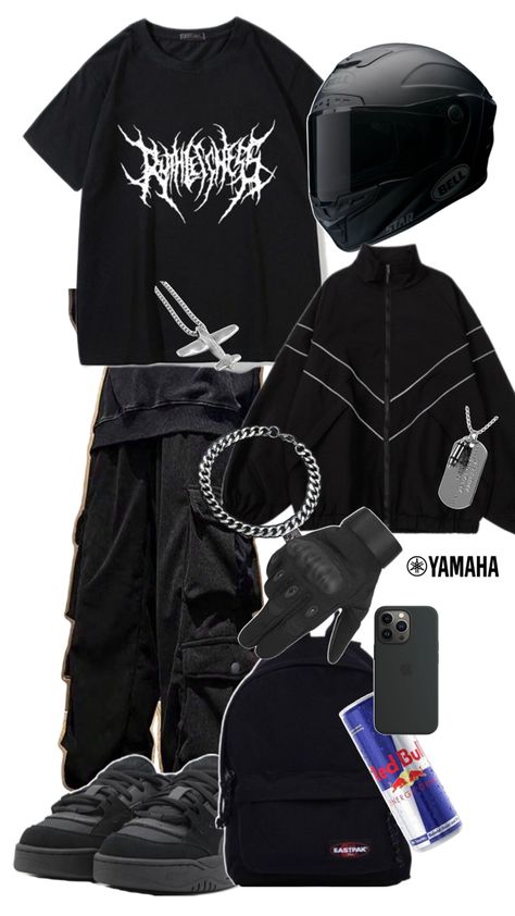 Streetrace Aesthetic Outfits, Street Racer Outfit, Superhero Inspired Outfits, Casual Tomboy Outfits, Summer Swag Outfits, Korean Street Fashion Men, Black Outfit Men, Baggy Clothes, Tomboy Outfits