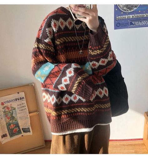 Masculine Fall Outfits, Warm Outfits Aesthetic, Male Sweater Outfit, Vintage Outfits 90s Winter, Grandpa Sweater Aesthetic, Cozy Sweater Aesthetic, Oversized Sweater Aesthetic, Grandpa Sweater Outfit, Goblincore Aesthetic Outfits