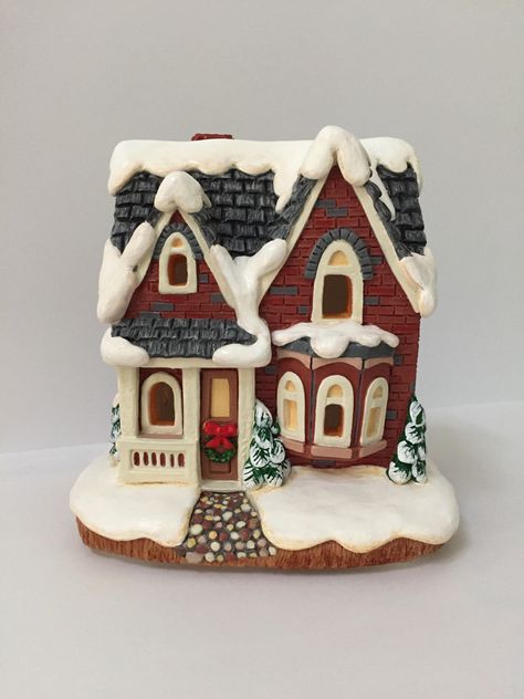 Ceramic Christmas Houses Painted, Clay Christmas Village Diy, Clay Christmas Village, Ceramic Christmas Village, Ceramic Village, Pottery Village, Xmas Village, Christmas Village Decorations, Homemade Bird Houses