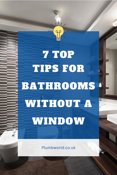 Windowless Bathroom Ideas Modern, Shower Room No Window, Add Window To Bathroom, Bathroom With Small Window, No Windows Bathroom Ideas, How To Brighten Bathroom With No Window, Master Bath Without Windows, No Window In Bathroom, No Window Bathroom Decor