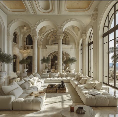 White Mansion Living Room, Modern Fancy House Interior, Rich Girl House Aesthetic, White Manor House, All White Mansion, Old Money Mansion Living Room, White Palace Interior, French Style Homes Interiors, London Townhouse Interior Living Rooms