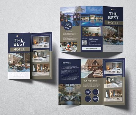 Hotel Trifold Brochure Template InDesign INDD - A4 US Letter Size - 2 Pages Brochure For Hotel, Hotel Pamphlet Design, Hotel Brochure Design Layout, Resort Brochure Design, Hotel Flyer Design, Hotel Brochure Design, Brochure Food, Brochure Examples, Teaching Graphic Design