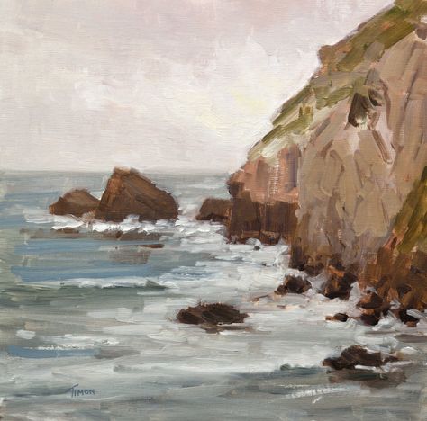 $875 · #california #californiaart #beachart #oceanart #ocean #waves #sunsetart #pleinair #impressionistart #impressionism Ocean Landscape Painting, Greece Painting, Seascape Artwork, Castle Painting, Beach Oil Painting, Contemporary Landscape Painting, Room Painting, Salon Suites, Grey Painting