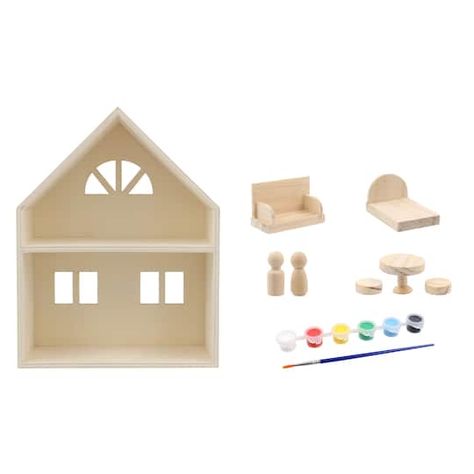 Blocks Preschool, Wood Peg Dolls, Diy Doll Miniatures, Kids Crafting, Halloween Village, Peg People, Wood House, Dollhouse Kits, Wooden Dollhouse