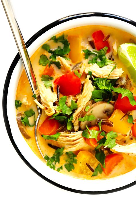 Chicken Soup Thai, Wild Rice Recipe, Curry Broth, Soup Thai, Wild Rice Recipes, Chicken Wild Rice, Chicken Wild Rice Soup, Coconut Ginger, Chicken And Wild Rice