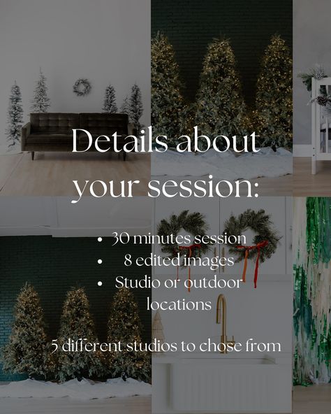 🎄It’s that time of the year 🎄 Our Christmas Mini Sessions are back. This time we are going to be using 5 different studio locations for your session. We also have some outdoor locations available for your session. The spots available are limited. Session Details: 🎄 8 images delivered 🎄 30 minutes session 🎄 Retainer required is $80 🎄 If you like to have more photos, there is a fee of $10 Don’t miss this opportunity, send us a message to book your Christmas Mini Session with us 🎄 Christmas Photo Session Outdoor, Outdoor Christmas Mini Sessions, Tree Farm Photo Shoot, Christmas Tree Farm Photo Shoot, Christmas Tree Farm Photos, Christmas Mini Sessions, Farm Photo, Tree Farm, Christmas Tree Farm