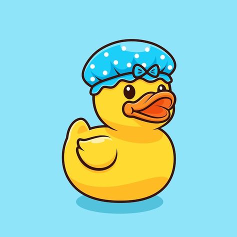 Cute rubber duck shower cap vector cartoon design illustration 🛀 Cartoon Rubber Duck, Rubber Duck Illustration, Rubber Duck Drawing, Yellow Floor, Duck Illustration, Duck Drawing, Duck Cartoon, Rubber Ducks, Sticker Ideas