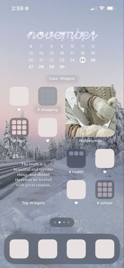 not mine creds to j4vyda !!❄️.. 2024 Home Screen, Ios Screen Aesthetic, Winter Aesthetic Phone Layout, Wighetsmith Iphone, Ios Iphone Layout, Winter Iphone Home Screen, Phone Arrangement Ideas, Winter Aesthetic Home Screen, How To Make Ur Phone Aesthetic